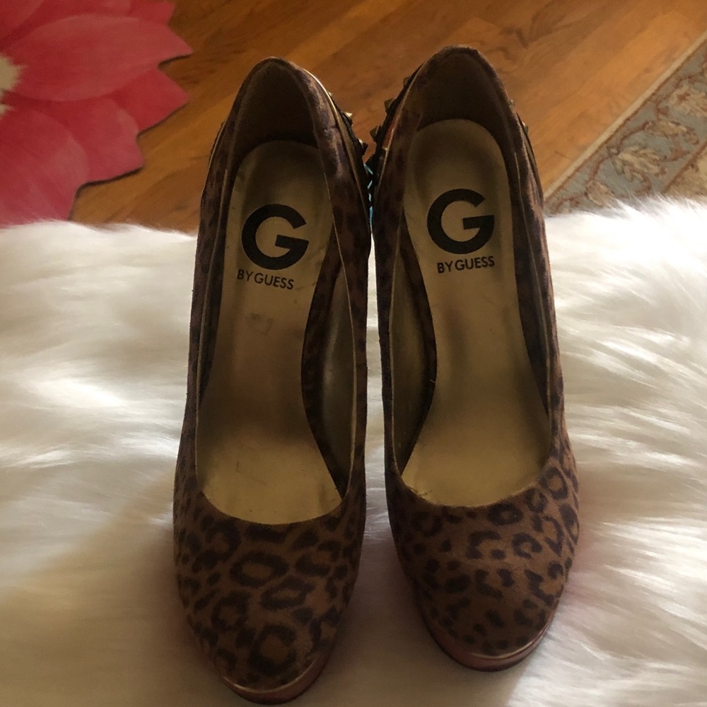 G by Guess Leopard Print Platform Pumps with Red Platform